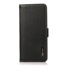 For Motorola Moto G22 KHAZNEH Side-Magnetic Litchi Genuine Leather RFID Phone Case(Black)