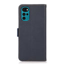For Motorola Moto G22 KHAZNEH Side-Magnetic Litchi Genuine Leather RFID Phone Case(Blue)