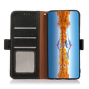 For Motorola Moto G22 KHAZNEH Side-Magnetic Litchi Genuine Leather RFID Phone Case(Blue)