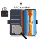 For Motorola Moto G22 KHAZNEH Side-Magnetic Litchi Genuine Leather RFID Phone Case(Blue)