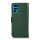 For Motorola Moto G22 KHAZNEH Side-Magnetic Litchi Genuine Leather RFID Phone Case(Green)