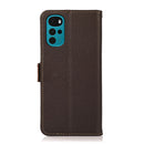 For Motorola Moto G22 KHAZNEH Side-Magnetic Litchi Genuine Leather RFID Phone Case(Brown)
