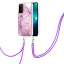 For OPPO A74 5G / A93 5G / A54 5G / A93s 5G Electroplating Marble IMD TPU Phone Case with Lanyard(Purple 001)