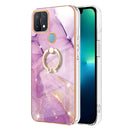 For OPPO A15 / A15s Electroplating Marble Pattern IMD TPU Phone Case with Ring Holder(Purple 001)