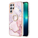 For Samsung Galaxy S22 Ultra Electroplating Marble IMD TPU Phone Case with Ring Holder(Rose Gold 005)