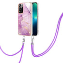 For Xiaomi Mi 11i / 11i HyperCharge 5G Global Electroplating Marble IMD TPU Phone Case with Lanyard(Purple 001)