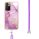For Xiaomi Mi 11i / 11i HyperCharge 5G Global Electroplating Marble IMD TPU Phone Case with Lanyard(Purple 001)