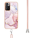 For Xiaomi Mi 11i / 11i HyperCharge 5G Global Electroplating Marble IMD TPU Phone Case with Lanyard(Rose Gold 005)