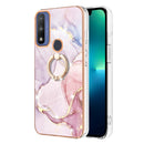 For Motorola Moto G Pure Electroplating Marble Pattern IMD TPU Shockproof Phone Case with Ring Holder(Rose Gold 005)