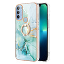 For Motorola Moto G31/G41 Electroplating Marble Pattern IMD TPU Shockproof Phone Case with Ring Holder(Green 003)