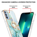 For Motorola Moto G31/G41 Electroplating Marble Pattern IMD TPU Shockproof Phone Case with Ring Holder(Green 003)