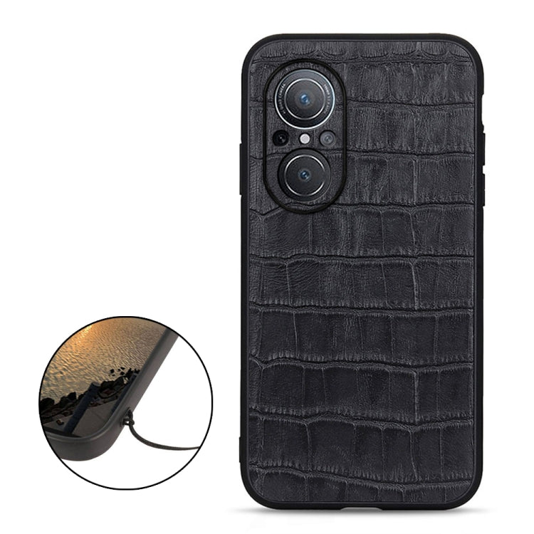For Huawei nova 9 SE Fine Hole Crocodile Texture Genuine Leather Phone Case(Black)
