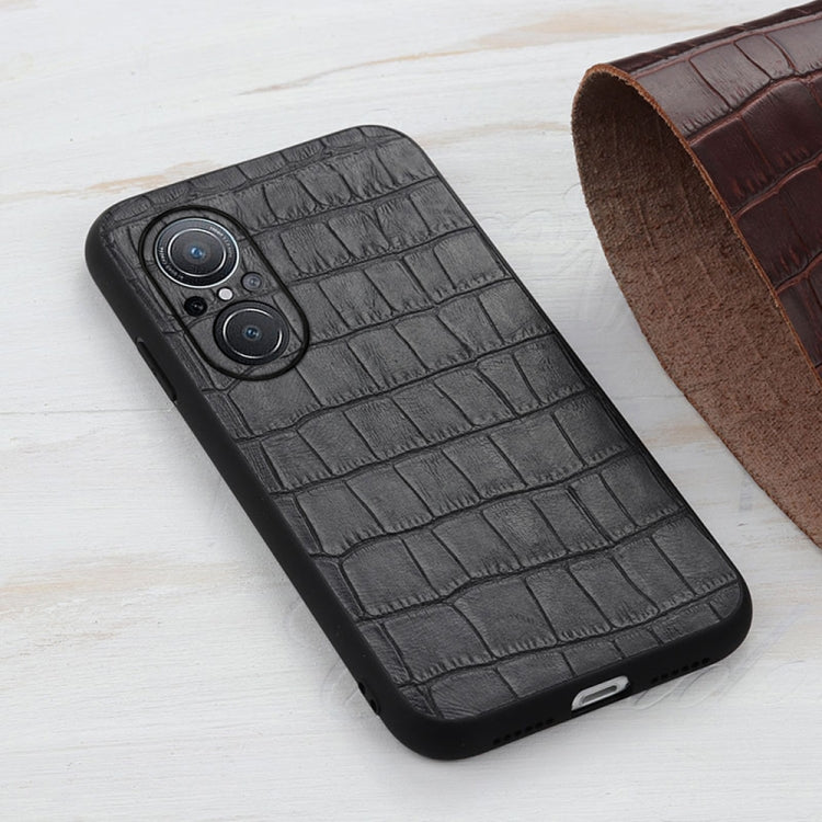 For Huawei nova 9 SE Fine Hole Crocodile Texture Genuine Leather Phone Case(Black)