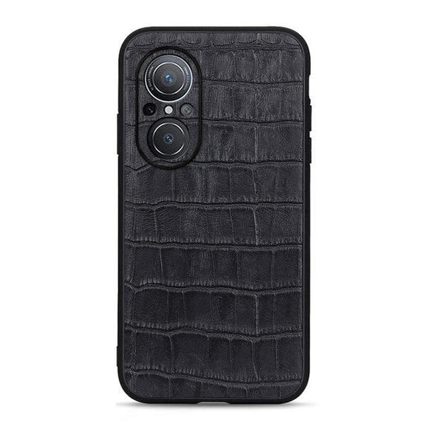 For Huawei nova 9 SE Fine Hole Crocodile Texture Genuine Leather Phone Case(Black)
