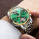 OLEVS 6607 Multi-function Men Big Flywheel Automatic Waterproof Mechanical Watch(Silver Gold Green)