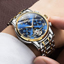OLEVS 6607 Multi-function Men Big Flywheel Automatic Waterproof Mechanical Watch(Silver Gold Blue)
