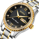OLEVS 6618 Men Fashion Diamond Quartz Watch(Silver Gold Black)