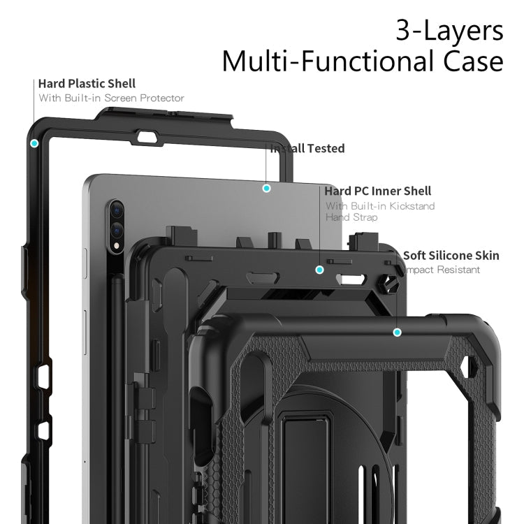 For Samsung Galaxy Tab S8 11 inch SM-X700 Silicone + PC Tablet Case with Shoulder Strap(Black)