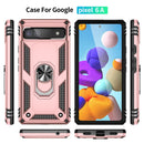For Google Pixel 6A Shockproof TPU + PC Protective Case with 360 Degree Rotating Holder(Rose Gold)