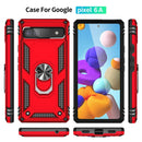 For Google Pixel 6A Shockproof TPU + PC Protective Case with 360 Degree Rotating Holder(Red)