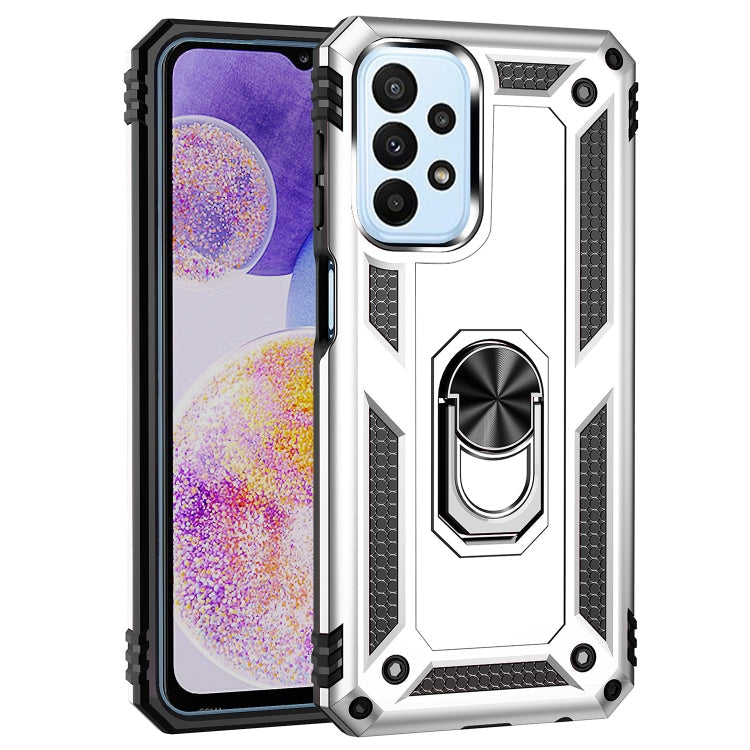 For Samsung Galaxy A23 Shockproof TPU + PC Phone Case with Holder(Silver)