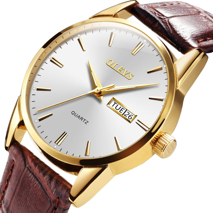OLEVS 6898 Men Fashion Waterproof Dual Calendar Quartz Watch(Brown White)