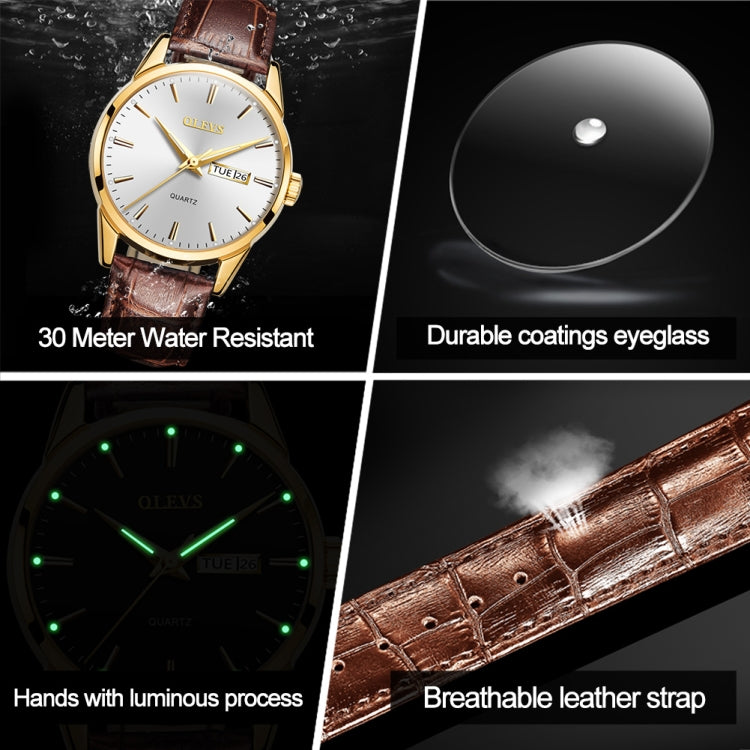 OLEVS 6898 Men Fashion Waterproof Dual Calendar Quartz Watch(Brown White)
