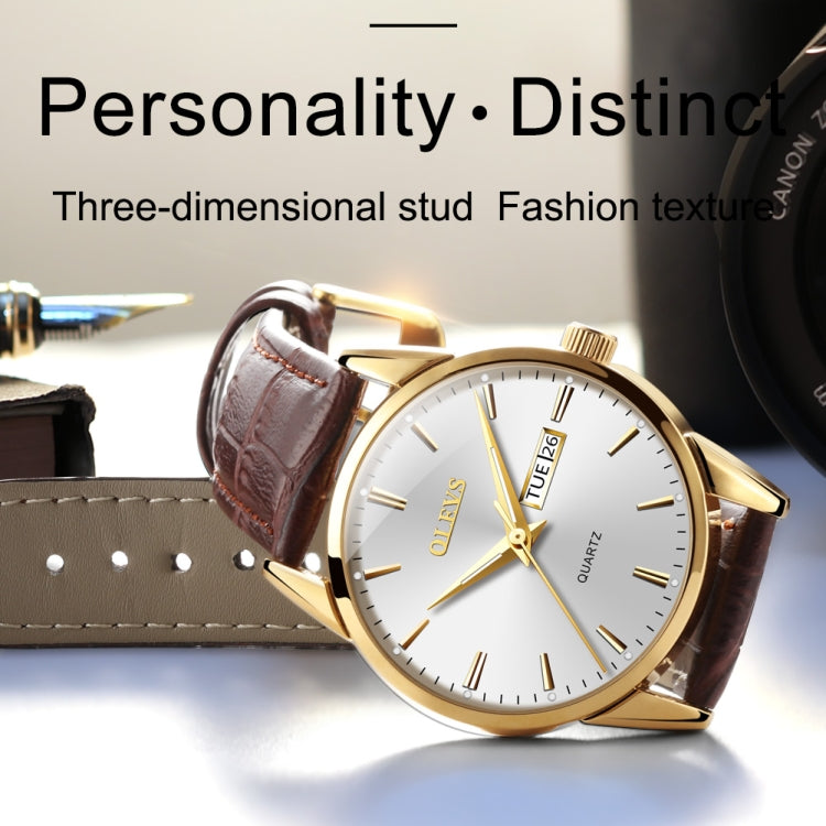 OLEVS 6898 Men Fashion Waterproof Dual Calendar Quartz Watch(Brown White)
