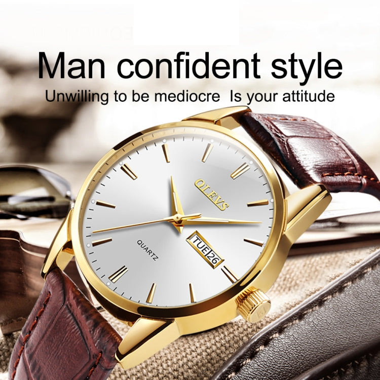 OLEVS 6898 Men Fashion Waterproof Dual Calendar Quartz Watch(Brown White)