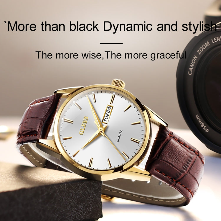 OLEVS 6898 Men Fashion Waterproof Dual Calendar Quartz Watch(Brown White)