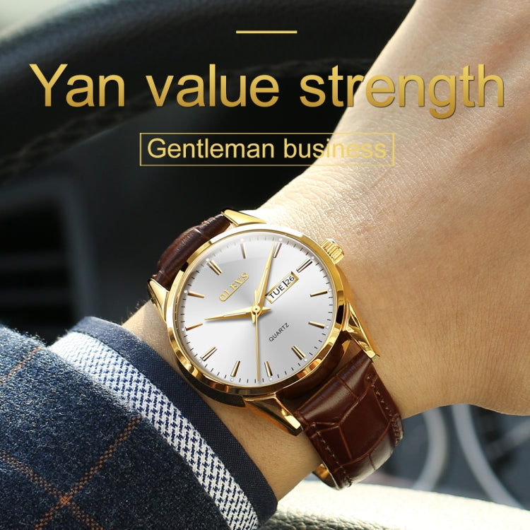 OLEVS 6898 Men Fashion Waterproof Dual Calendar Quartz Watch(Brown White)