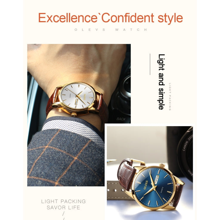 OLEVS 6898 Men Fashion Waterproof Dual Calendar Quartz Watch(Brown White)
