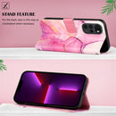 For Motorola Moto G22 PT003 Marble Pattern Flip Leather Phone Case(Pink Purple Gold LS001)