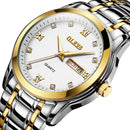 OLEVS 8691 Men Business Luminous Dual Calendar Design Waterproof Quartz Watch(Silver Gold White)