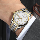 OLEVS 8691 Men Business Luminous Dual Calendar Design Waterproof Quartz Watch(Silver Gold White)