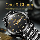 OLEVS 8691 Men Business Luminous Dual Calendar Design Waterproof Quartz Watch(Silver Gold Black)