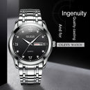 OLEVS 8691 Men Business Luminous Dual Calendar Design Waterproof Quartz Watch(Silver Gold Black)