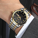 OLEVS 8691 Men Business Luminous Dual Calendar Design Waterproof Quartz Watch(Silver Gold Black)