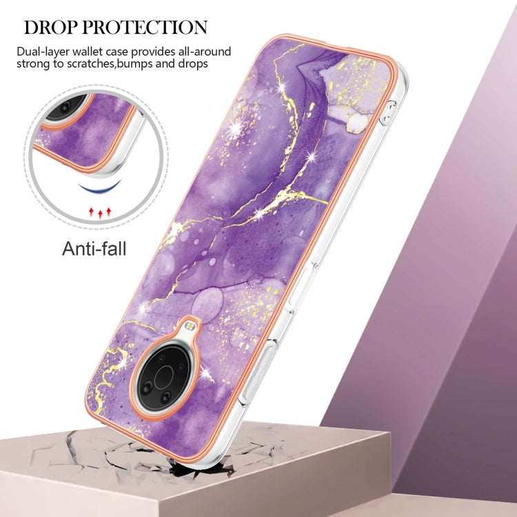 For Nokia G20 / G10 Electroplating Marble Pattern Dual-side IMD TPU Phone Case(Purple 002)