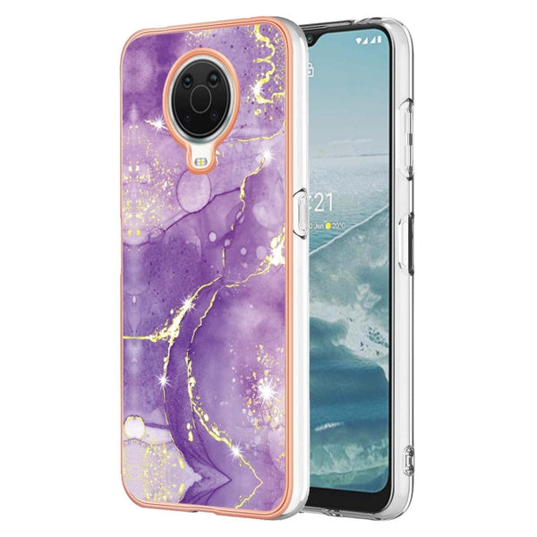 For Nokia G20 / G10 Electroplating Marble Pattern Dual-side IMD TPU Phone Case(Purple 002)