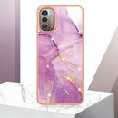 For Nokia G21 / G11 Electroplating Marble Pattern Dual-side IMD TPU Phone Case(Purple 001)
