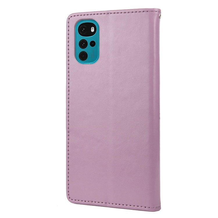 For Motorola Moto G22 Butterfly Flower Pattern Leather Phone Case(Light Purple)