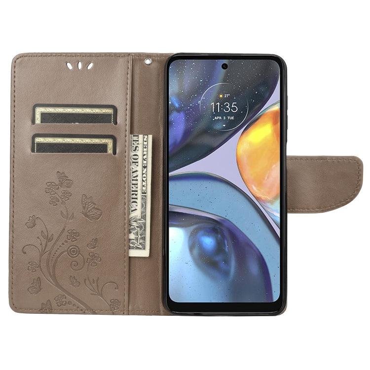 For Motorola Moto G22 Butterfly Flower Pattern Leather Phone Case(Grey)