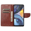 For Motorola Moto G22 Butterfly Flower Pattern Leather Phone Case(Brown)