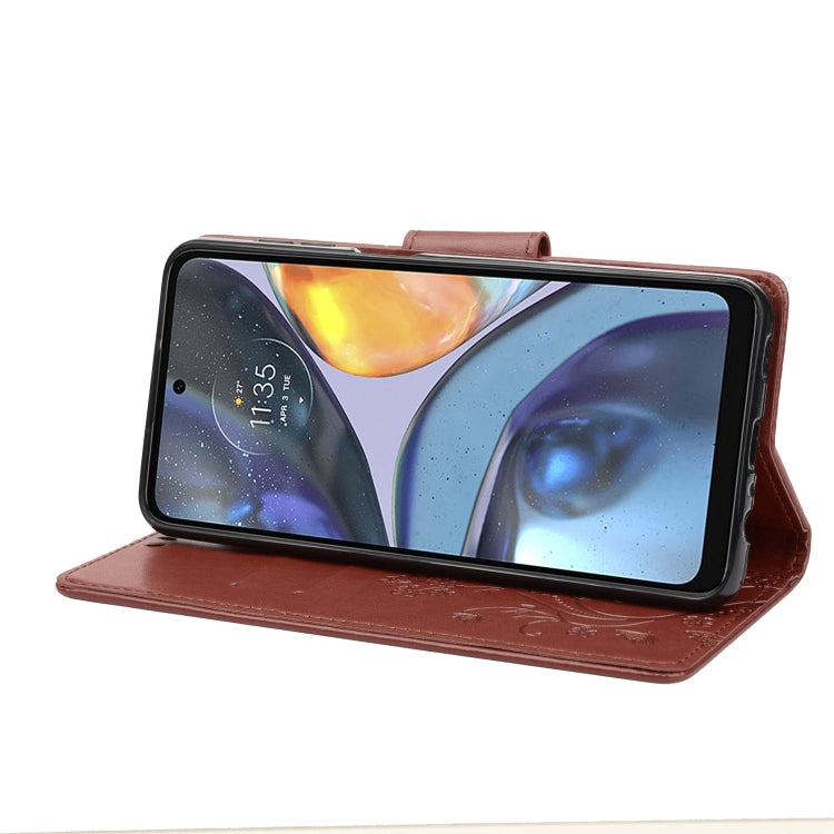 For Motorola Moto G22 Butterfly Flower Pattern Leather Phone Case(Brown)