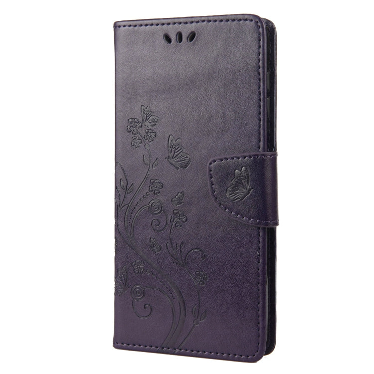 For Motorola Moto G22 Butterfly Flower Pattern Leather Phone Case(Deep Purple)