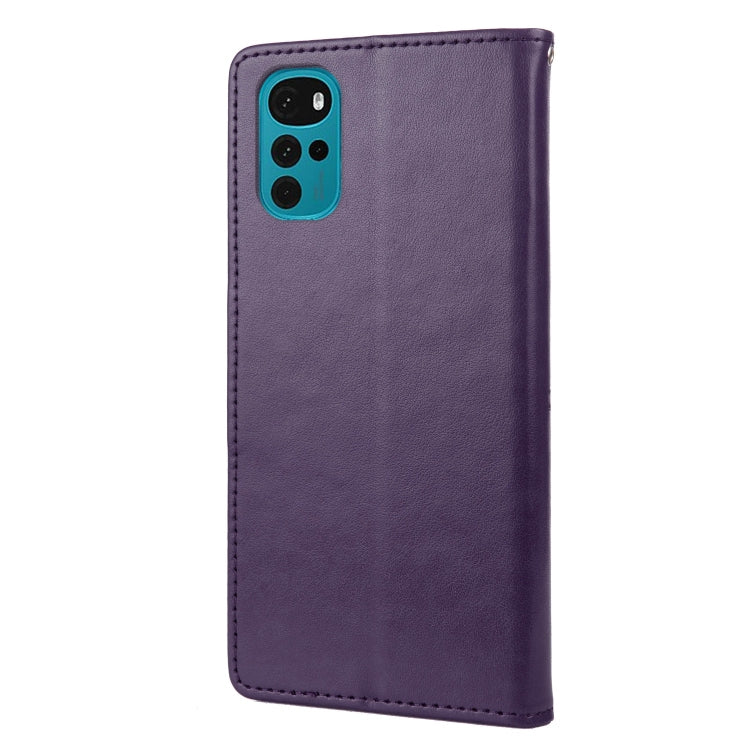For Motorola Moto G22 Butterfly Flower Pattern Leather Phone Case(Deep Purple)