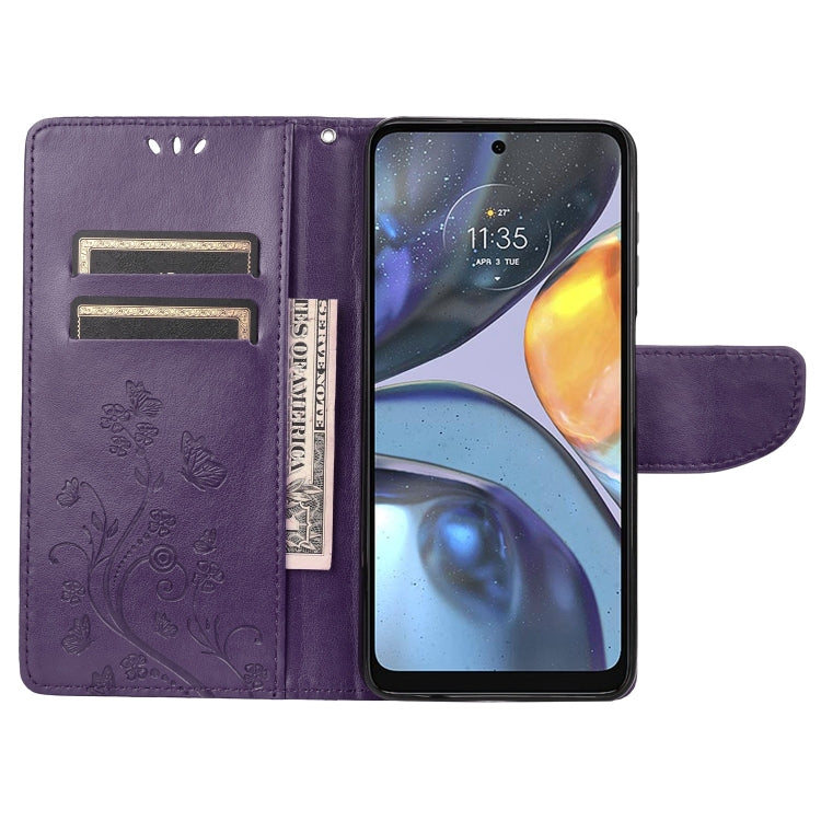 For Motorola Moto G22 Butterfly Flower Pattern Leather Phone Case(Deep Purple)
