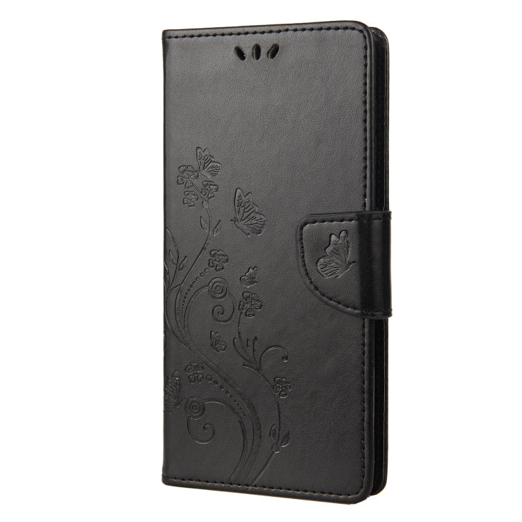 For Motorola Moto G22 Butterfly Flower Pattern Leather Phone Case(Black)