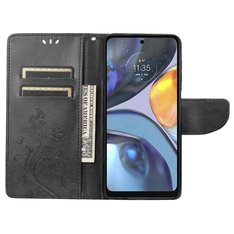 For Motorola Moto G22 Butterfly Flower Pattern Leather Phone Case(Black)